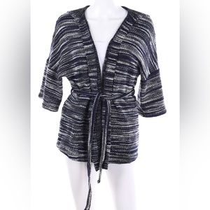 Camaieu - Cardigan with Stripes with Belt Navy & White -Size XL